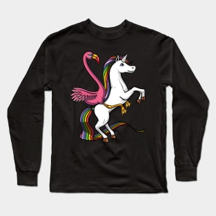 Flamingo Bird Riding Magical Unicorn Long Sleeve T-Shirt